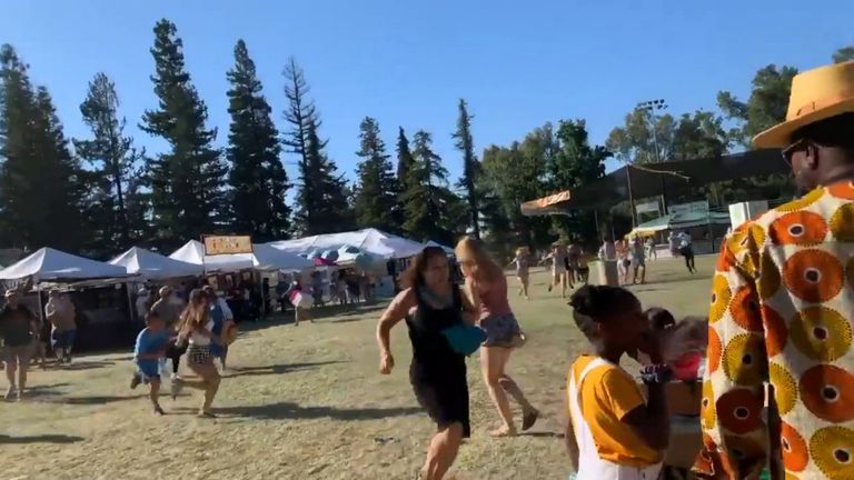 People run as an active shooter was reported at the Gilroy Garlic Festival, California. Pic: @wavyia