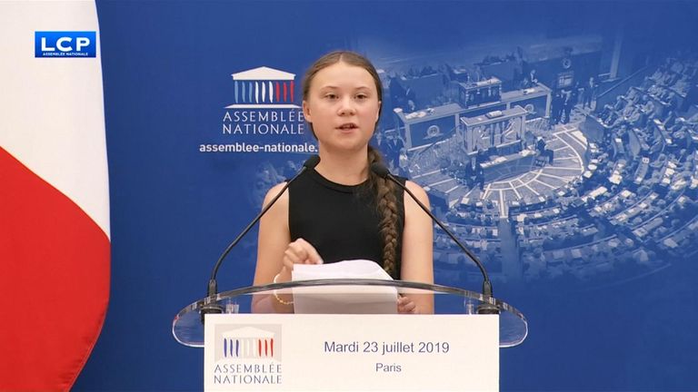 Climate activist Greta Thunberg addresses French parliament