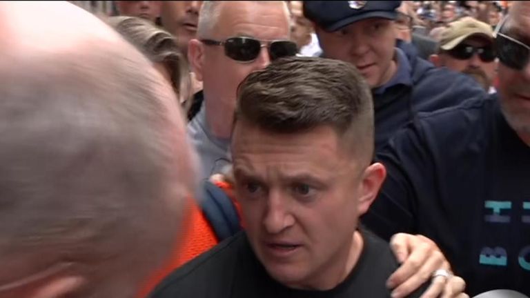 Tommy Robinson arrives at the Old Bailey for sentencing