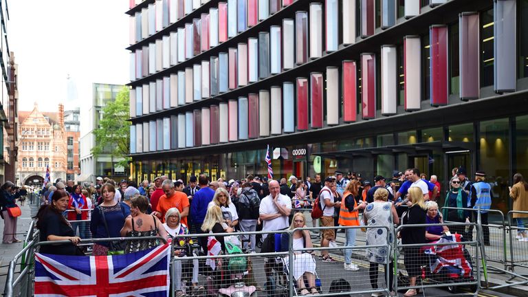 Tommy Robinson supporters outside the Old Bailey in London ahead of his sentencing