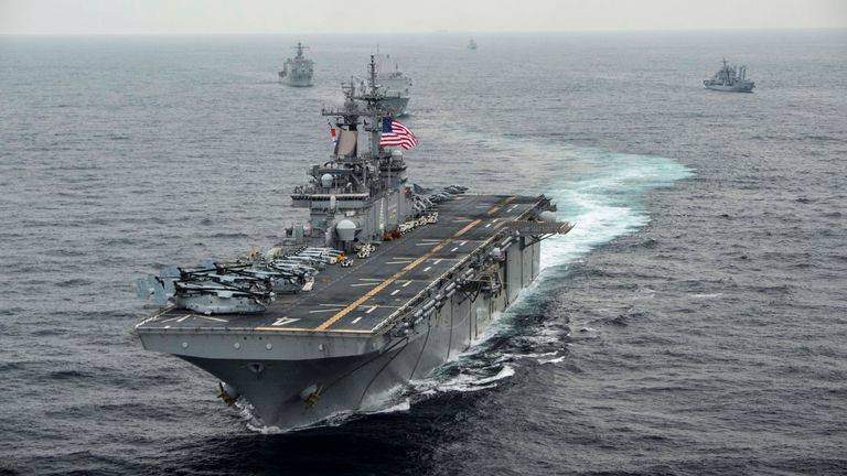 The USS Boxer, (pictured in 2016) destroyed the drone after it came too close