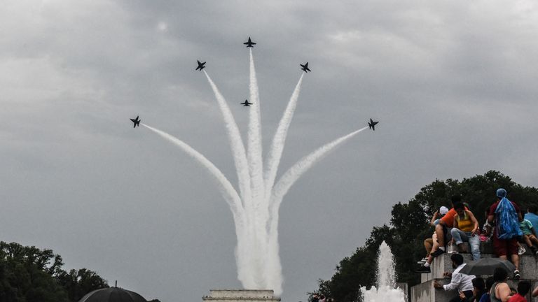 Despite the heavy skies there was a fly-past by military jets