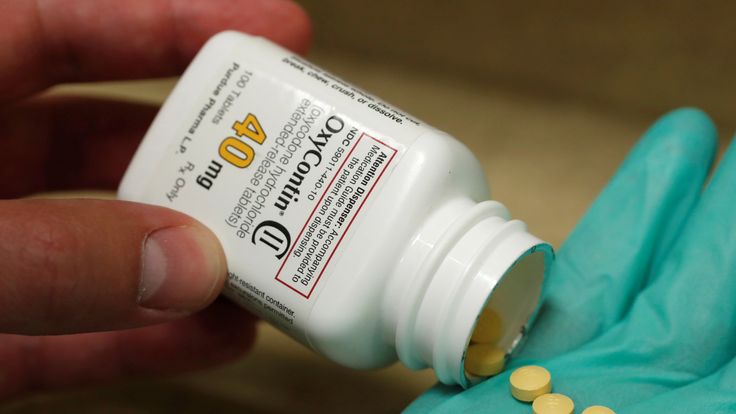 A bottle of prescription painkiller OxyContin, 40mg pills, made by Purdue Pharma