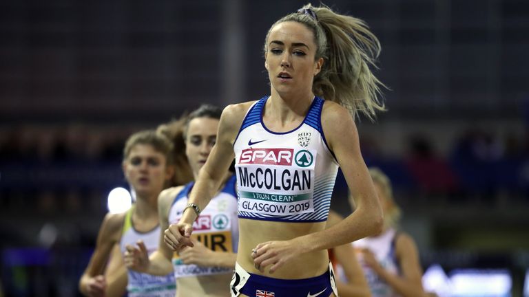 GLASGOW, SCOTLAND - MARCH 01:  Eilish McColgan of Great Britain in action during the women's 3000m final on day one of the 2019 European Athletics Indoor Championships at Emirates Arena on March 1, 2019 in Glasgow, Scotland.  (Photo by Bryn Lennon/Getty Images)