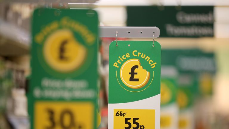 ROCHDALE, ENGLAND - JANUARY 23:  A general view of products and price displays inside Rochdale's Morrisons supermarket on January 23, 2017 in Rochdale, England. Wm Morrison Supermarkets Plc has over 500 stores in the UK and operates an online home delivery service. Morrisons recently had its best Christmas for seven years after the supermarket chain revamped its premium ranges.  (Photo by Christopher Furlong/Getty Images)