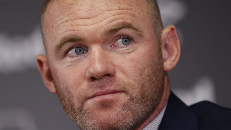 DC United midfielder and former England captain Wayne Rooney speaks during a press conference at Pride Park Stadium in Derby on August 6, 2019 after Rooney agreed a deal to become a player-coach. - Former England captain Wayne Rooney is to leave Washington-based DC United after agreeing a deal to become player-coach of English Championship side Derby County. The 33-year-old -- the record goalscorer for both his country and Manchester United -- signed an 18-month contract with the second-tier side, who under Rooney&#39;s former England teammate Frank Lampard reached the play-off final last season. (Photo by Darren STAPLES / AFP)        (Photo credit should read DARREN STAPLES/AFP/Getty Images)
