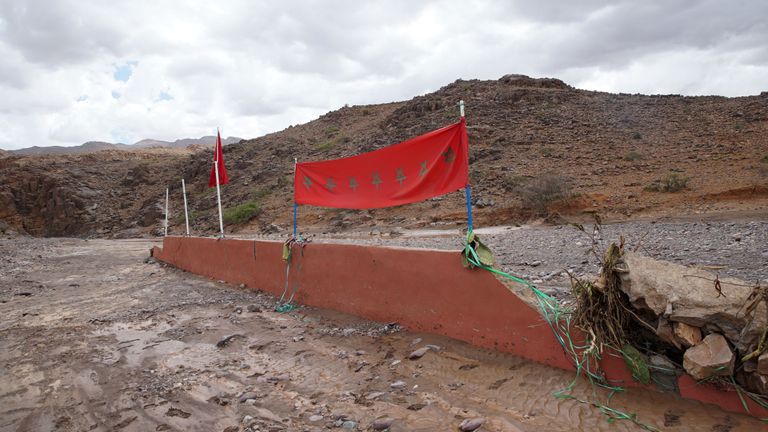 This picture taken on August 29, 2019 shows a view of a football pitch which was flooded when a river burst its banks as a game was being played, in Morocco's southern village of Tizert in the Taroudant region. - The victims included a 17-year-old boy and six elderly men attending the match in the village of Tizert, in Taroudant region. Searchers had rescued one man who was injured by the flood and were looking for another missing person, officials said. The river overflowed and submerged the pitch where an amateur football tournament was under way, a resident told AFP. (Photo by - / AFP)        (Photo credit should read -/AFP/Getty Images)