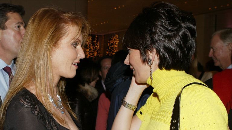 Sarah Ferguson with Ghislaine Maxwell at the Opening of the Asprey flagship store on 5th Avenue in New York City on 8 December 2003