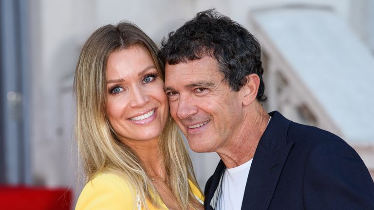 Nicole Kimpel and Antonio Banderas attend the "Pain And Glory" UK Premiere and opening gala of Film4 Summer Screen at Somerset House on August 08, 2019 in London