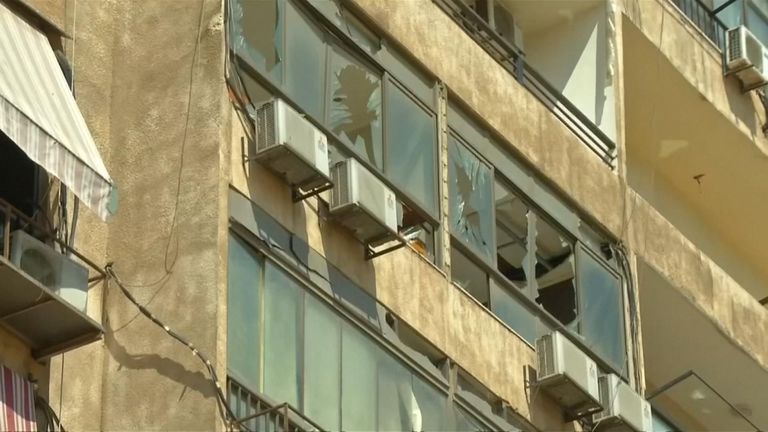 Windows were broken in the Beirut suburb