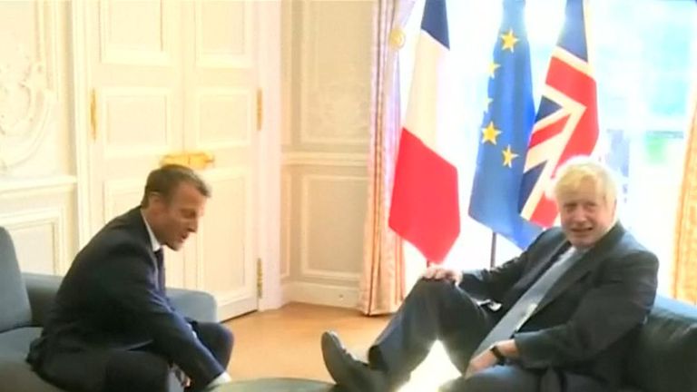 Boris Johnson quite literally &#39;puts his foot down&#39; during talks about a new Brexit deal with Emmanuel Macron