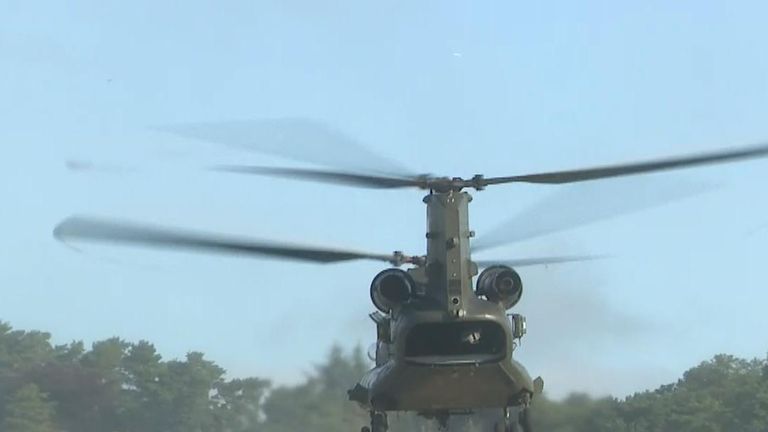 Chinook swoops over Derbyshire community dealing with flood