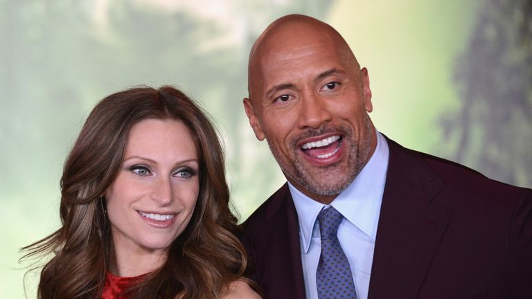 Dwayne The Rock Johnson and Lauren Hashian at the premiere of Jumanji: Welcome To The Jungle in Hollywood