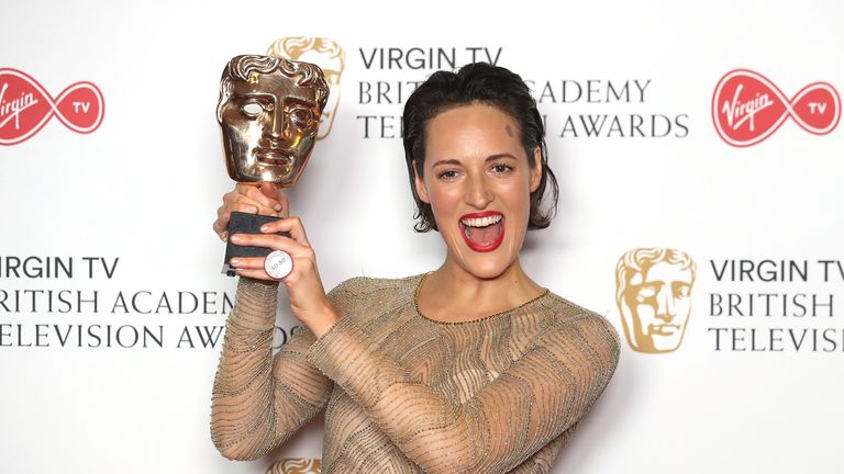 Phoebe Waller-Bridge with her 2017 BAFTA for Fleabag