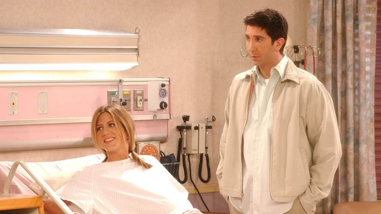 Jennifer Aniston and David Schwimmer as Rachel and Ross in Friends