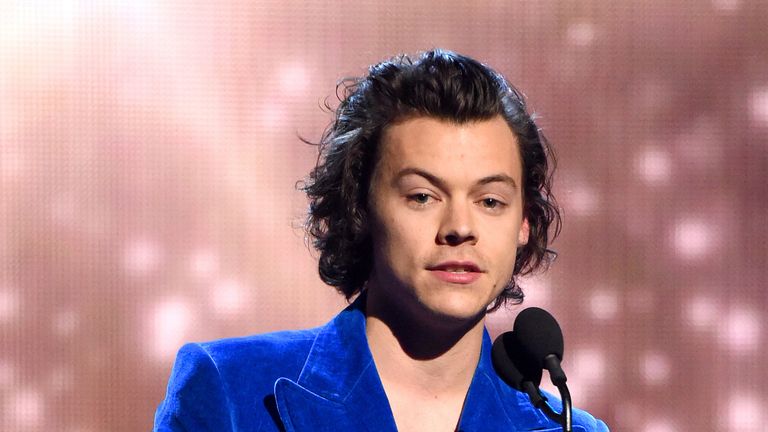 Harry Styles speaks onstage at the 2019 Rock & Roll Hall Of Fame Induction Ceremony