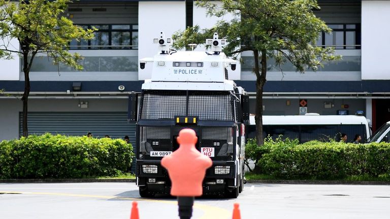 Police showed off water cannon that could be used in future protests