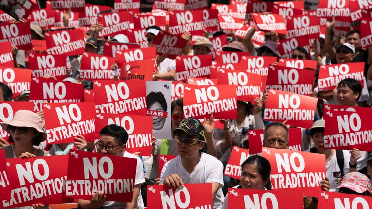 Protesters demonstrate against the extradition bill on 9 June