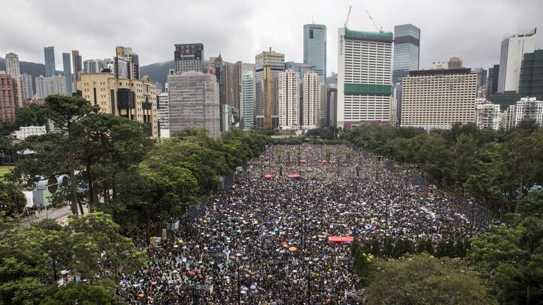 Protesters gather in Victoria Park