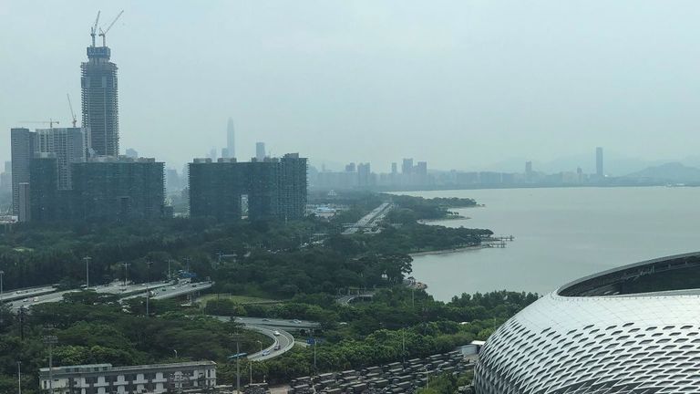 A look across Shenzhen's Deep Bay towards Hong Kong on the far right