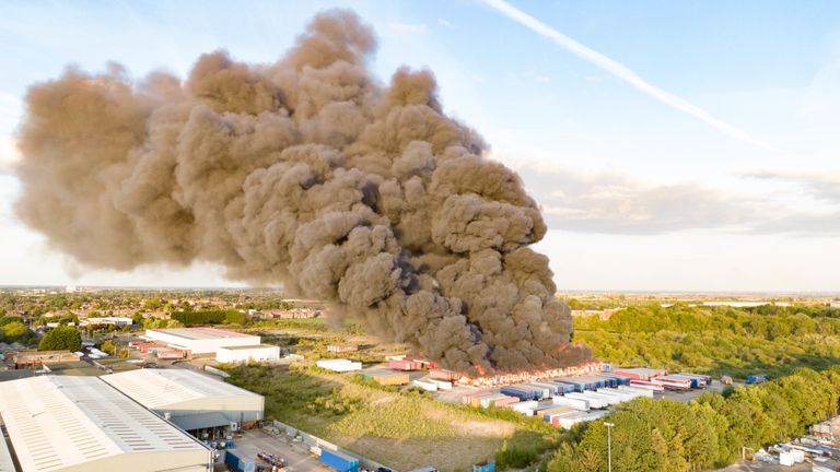 Smoke could be seen billowing into the sky after the fire broke out in Peterborough. Pic: Terry Harris 