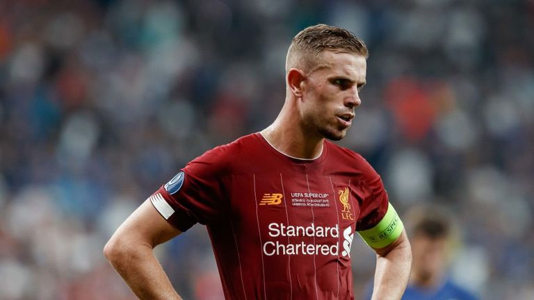 ISTANBUL, TURKEY - AUGUST 14: Jordan Henderson of Liverpool FC looks on during the UEFA Super Cup match between FC Liverpool and FC Chelsea at Vodafone Park on August 14, 2019 in Istanbul, Turkey. (Photo by TF-Images/ Getty Images)