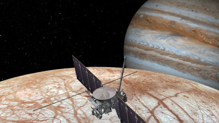 NASA says Europa Clipper, seen in this concept image, could be ready for launch as early as 2023