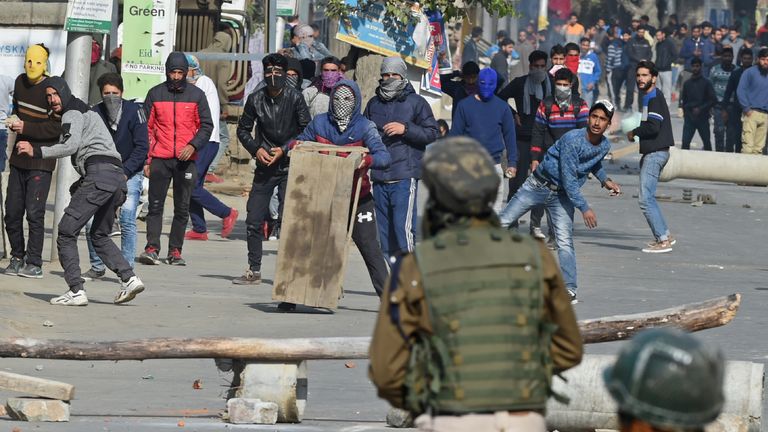 Kashmiri protesters clash with Indian security forces in  October 2018