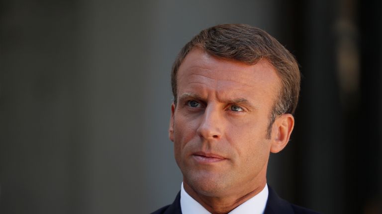 French President Emmanuel Macron delivers a joint statement with British Prime Minister Boris Johnson (not seen) before a meeting on Brexit at the Elysee Palace in Paris, France, August 22, 2019. REUTERS/Gonzalo Fuentes