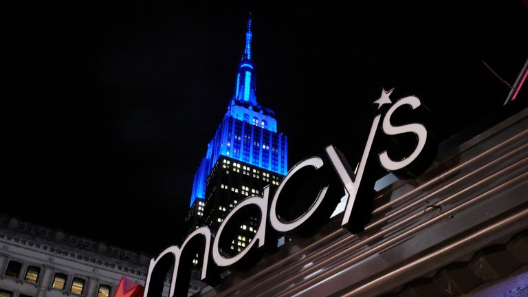 FILE PHOTO: The front entrance sign of Macy&#39;s Herald Square in New York 14 November 2016