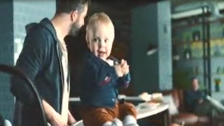 The banned Mondelez ad for Philadelphia soft cheese, which shows a baby on a restaurant buffet conveyor belt 