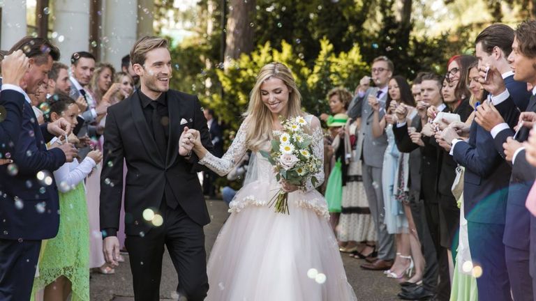 PewDiePie married Marzia Bisognin at a ceremony in London. Pic: Twitter\PewDiePie