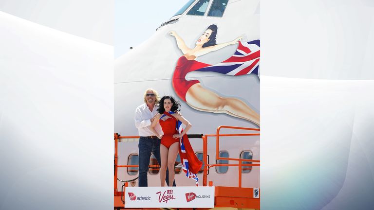 Sir Richard Branson and burlesque artist Dita Von Teese