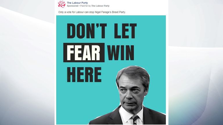 Labour&#39;s ads feature Brexit Party leader Nigel Farage. Pic: Labour Party