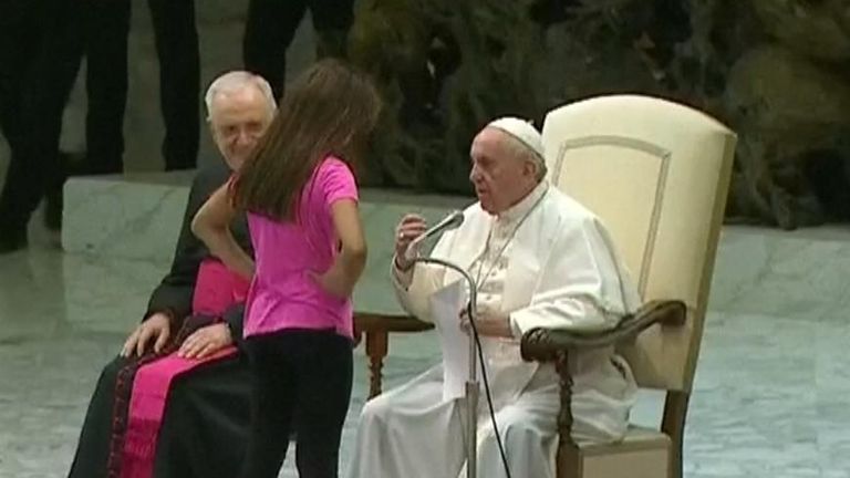 Pope allows girl to invade his stage