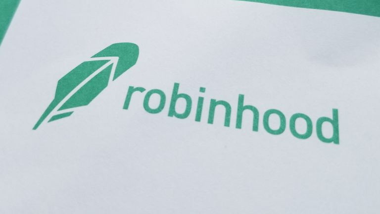 Close-up of logo for investment management app Robinhood on paper, against a light wooden surface, April 21, 2019. (Photo by Smith Collection/Gado/Getty Images)
