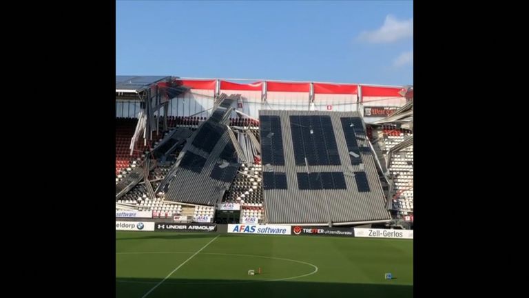 Roof partially collapses at Dutch stadium amid high winds. AZ Alkmaar&#39;s stadium 