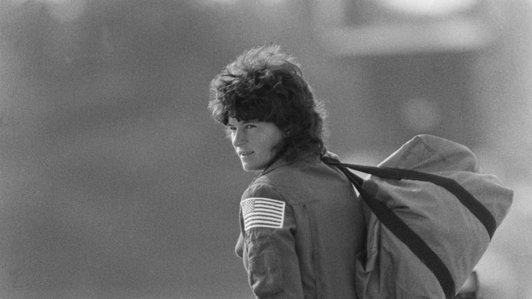 Sally Ride pictured at Kennedy Space Centre ahead of the Challenger mission in 1983