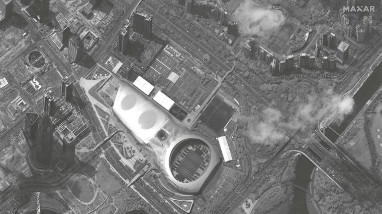 A satellite image appears to show Chinese military vehicles  in Shenzhen on 12 August