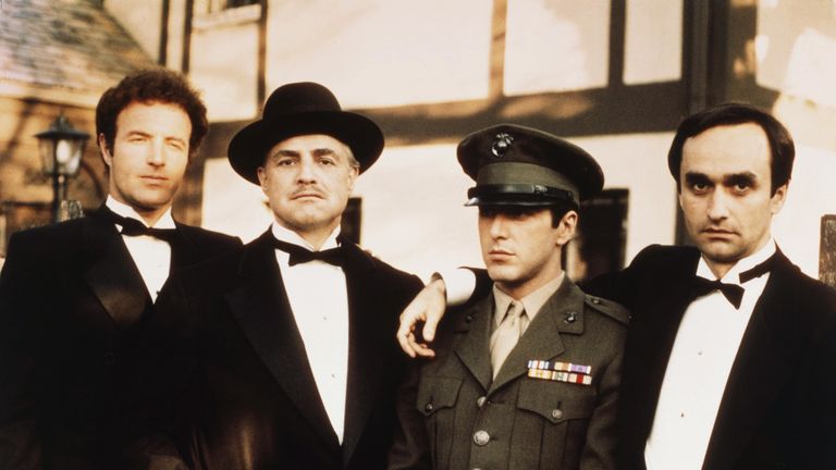 James Caan, Marlon Brando, Al Pacino, and John Cazale (L to R), who played Fredo Corleone in The Godfather in 1972