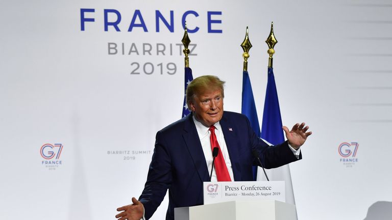 US President Donald Trump during a press conference in Biarritz