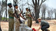Prince Harry laid a wreath at the memorial for Guardsman Mathew Talbot in Malawi's Liwonde National Park