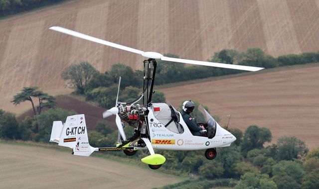 UK adventurer is first person to fly solo around world in open-cockpit gyrocopter