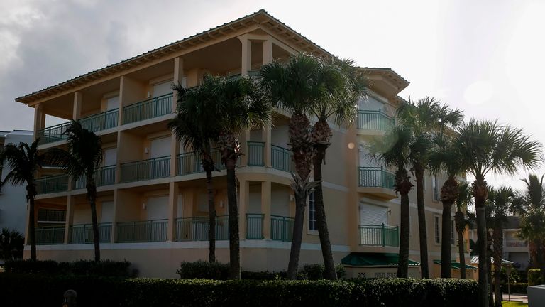 Oceanside condo complexes are boarded up and shuttered in Vero Beach, Florida with Hurricane Dorian approaching the Florida coast on August 31, 2019. - Hurricane Dorian roared Saturday towards the Bahamas as the island chain braced for a devastating direct hit, before the monster storm churns up the US coast from Florida towards the Carolinas. (Photo by Adam DelGiudice / AFP)        (Photo credit should read ADAM DELGIUDICE/AFP/Getty Images)
