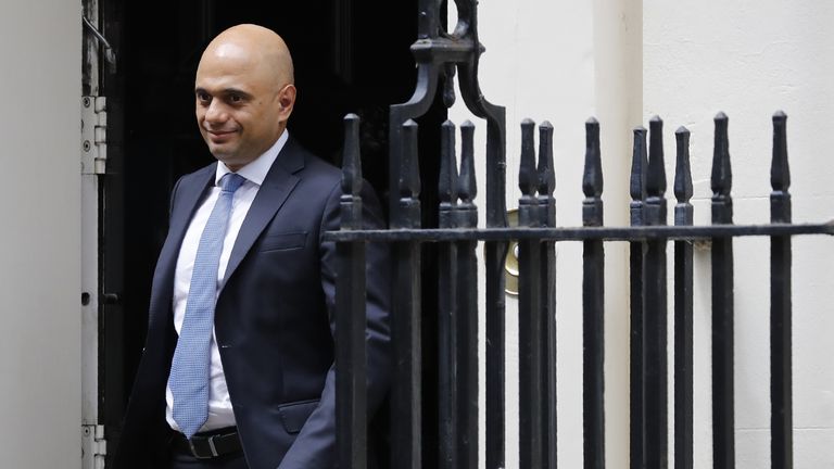 Britain's Chancellor of the Exchequer Sajid Javid leaves number 11 Downing Street in central London on August 2, 2019. (Photo by Tolga AKMEN / AFP)        (Photo credit should read TOLGA AKMEN/AFP/Getty Images)