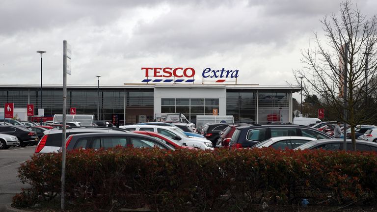 A general view of the Tesco Extra near Stanwell, Surrey where they are investigating a stabbing in which a man rampaged with a baseball bat and knife while hurling racist abuse.