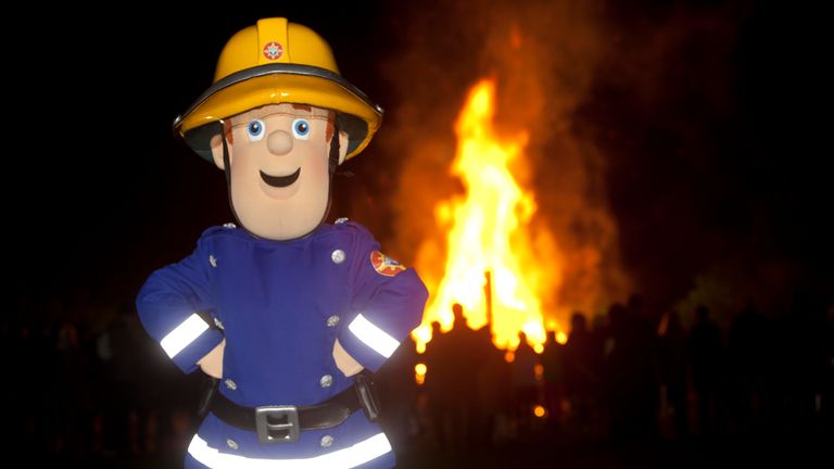 EDITORIAL USE ONLY
An actor dressed as Fireman Sam at the Brockwell Park fireworks display in south London, which he attended to promote bonfire safety.
