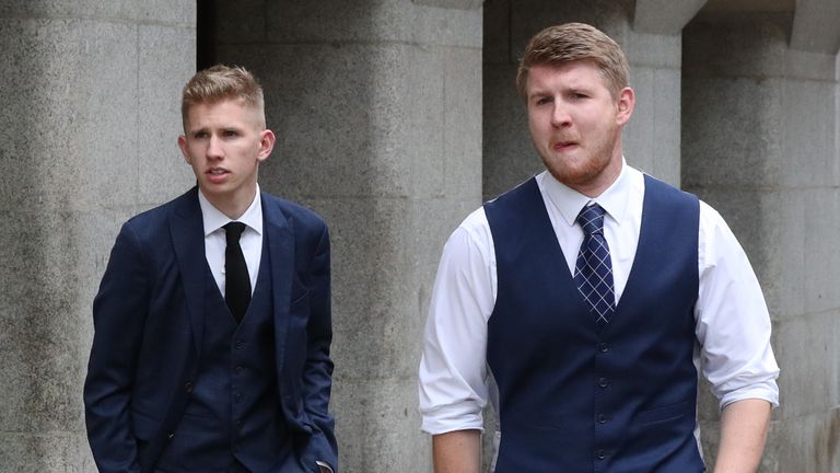 Sam (left) and Josh, the sons of former Bond actor Eric Michels, outside the Old Bailey in London after Gerald Matovu was jailed for life at the Old Bailey with a minimum term of 31 years for the murder of their father in August 2018.