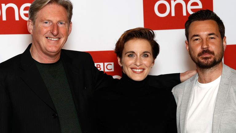 LONDON, ENGLAND - MARCH 18: Adrian Dunbar, Vicky McClure and Martin Compston attend the "Line of Duty" photocall at BFI Southbank on March 18, 2019 in London, England. (Photo by John Phillips/Getty Images)
