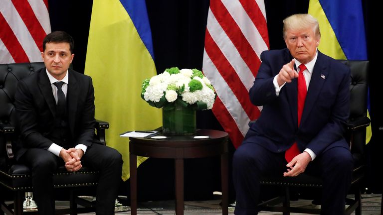 Ukraine's President Volodymyr Zelenskiy speaks during a bilateral meeting with U.S. President Donald Trump on the sidelines of the 74th session of the United Nations General Assembly (UNGA) in New York City, New York, U.S., September 25, 2019. REUTERS/Jonathan Ernst
